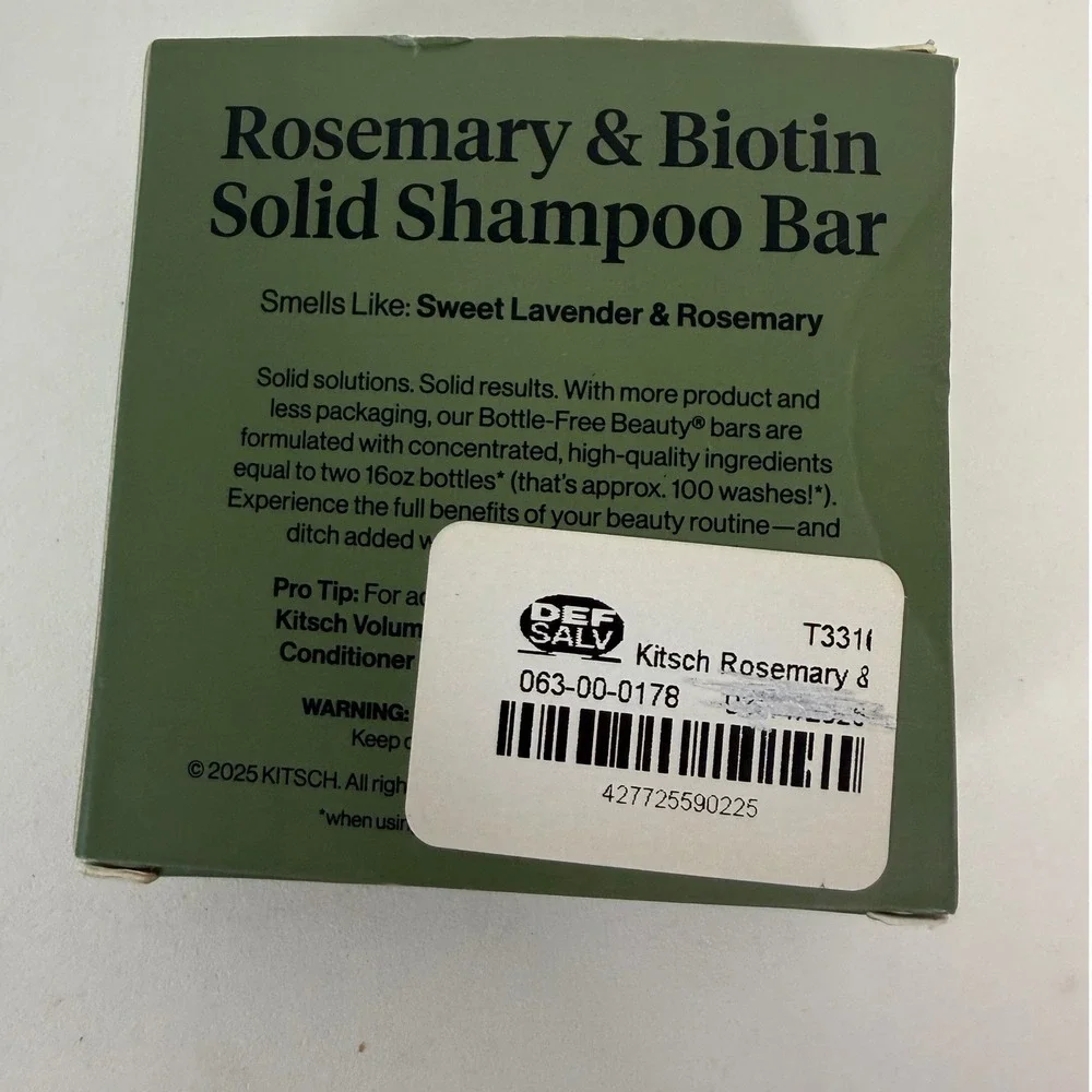 Kitsch Shampoo Bar Rosemary & Biotin Volumizing Hair Growth Fine Hair 3.2oz New